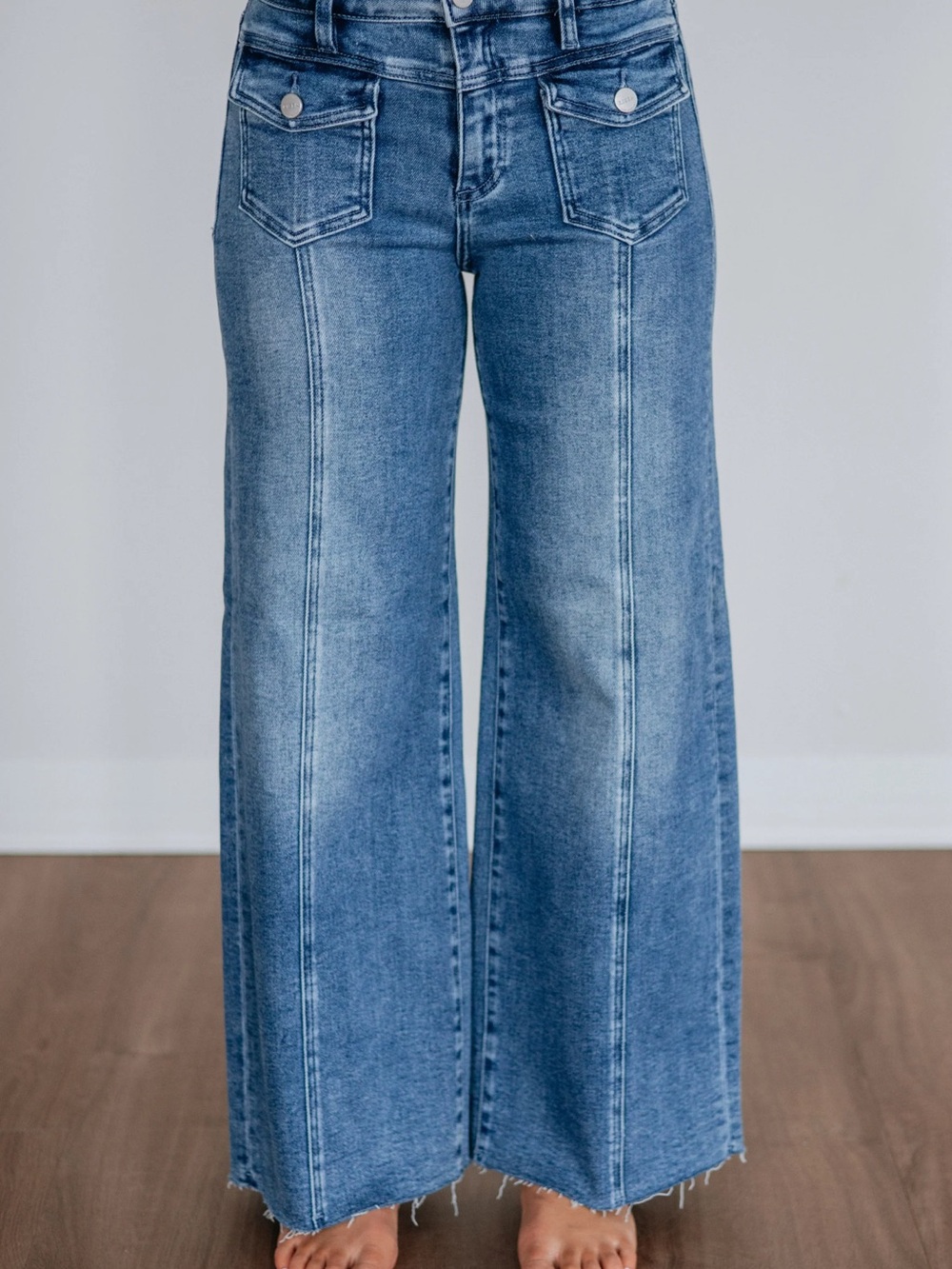 High-Rise Wide Leg Risen Jeans in Medium Blue